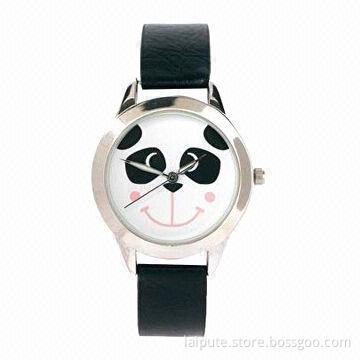 2013 fashion lovely panda leather band women gift promotion watch with brief and classic design